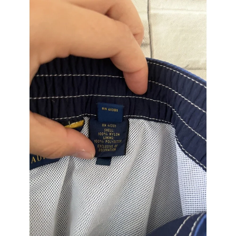 Vintage Mens Ralph Lauren Polo Swim Suit Trunks XL Blue Board Beach Velcro Short